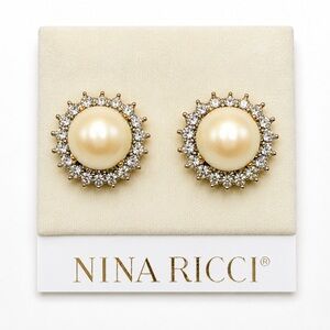 Nina Ricci Cream Pearl & Crystal Halo Stud Earrings 1 in